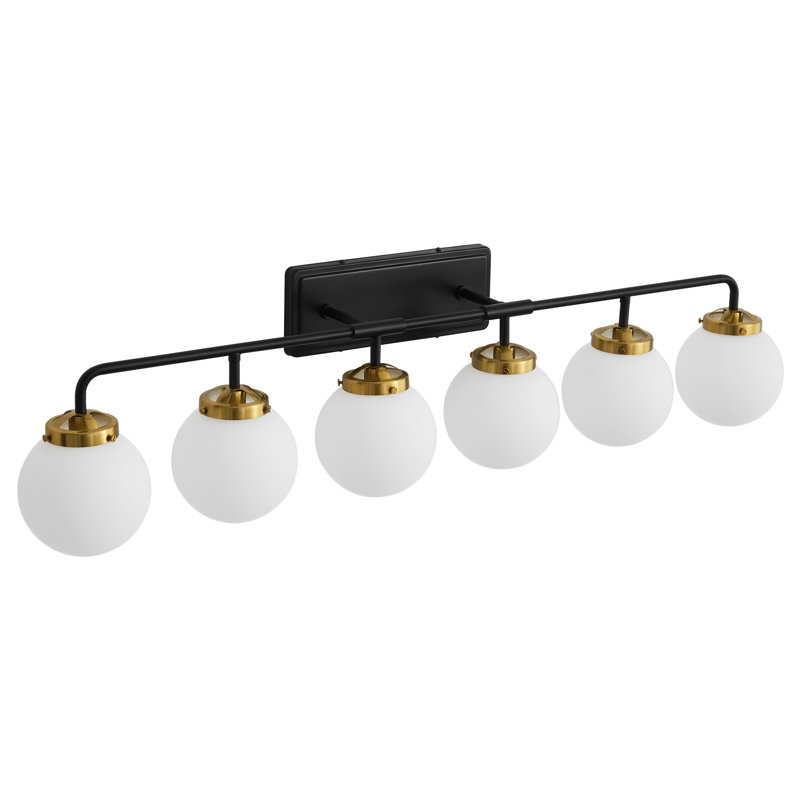 Brackenley 6 - Light Dimmable Vanity Light With Hand Blown Glass Globe Shade, Matte Black/Gold, White