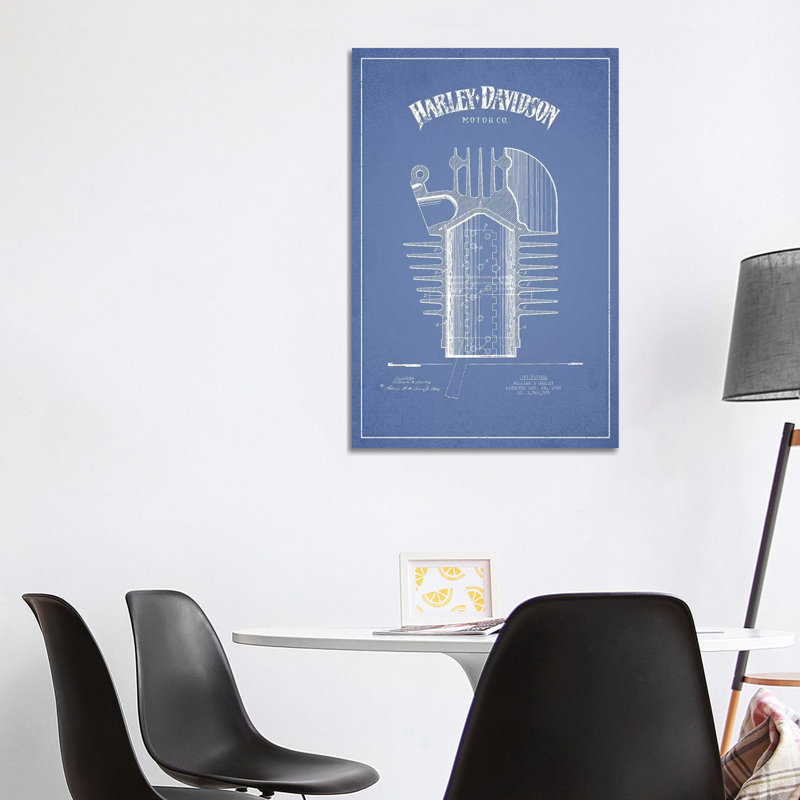 Harley-Davidson Motorcycles Cylinder (Light Blue) by Aged Pixel - Wrapped Canvas Gallery-Wrapped Canvas Giclée