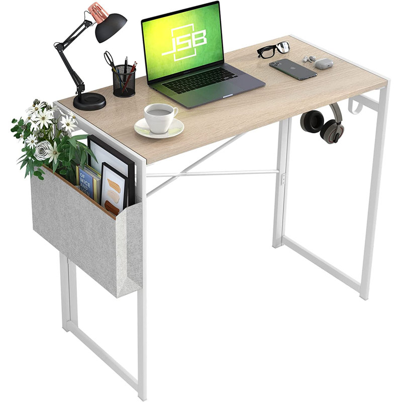 Metal Base Writing Desk, 29.53" H x 31.5" W x 17.7" D, Natural/White