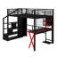Lit mezzanine multifonctionnel en métal avec poste de travail intégré, garde-robe, escalier de rangement et lumière DEL-2020783862