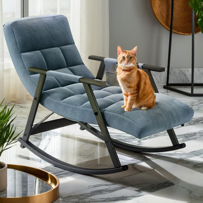 Casual folding rocking chair upholstered, lounge rocking chair adjustable high back and foot rest,side pockets placed in living room bedroom balcony by George Oliver