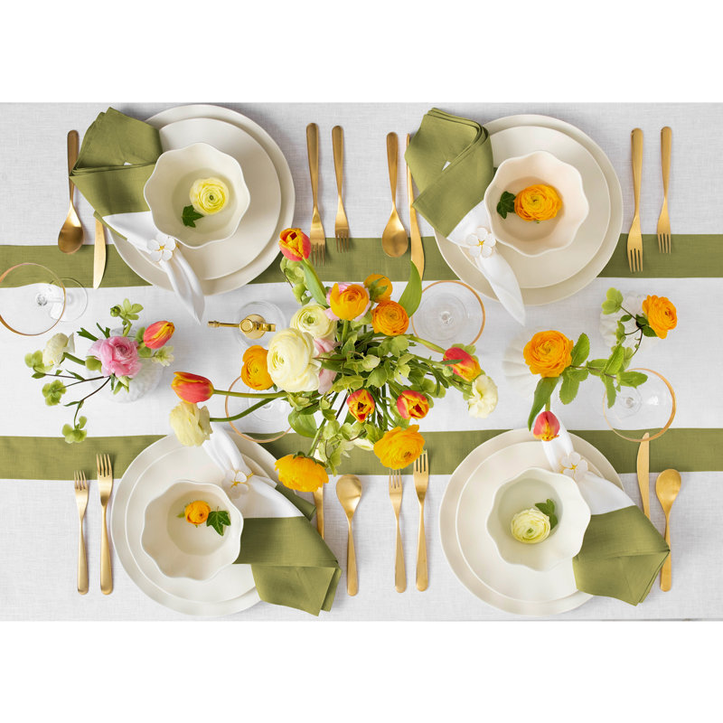 Contempo - 100% Pure Linen Dinner Napkins, Avocado/White