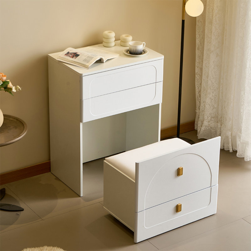 Bureau de coiffeuse 3 en 1, ensemble de coiffeuse avec miroir et 3 tiroirs, petite coiffeuse avec tabouret rembourré et prise de courant, coiffeuse compacte, coiffeuse