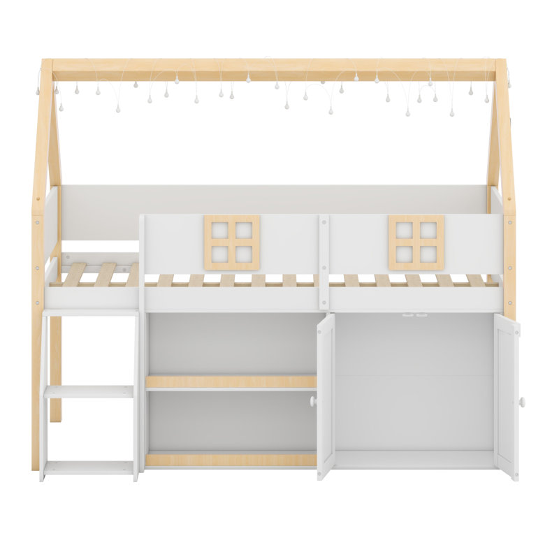 Space-Saving Low Rise Bed Featuring Access Stairs, Built-In Cupboards, Display Shelves and Customizable Light System