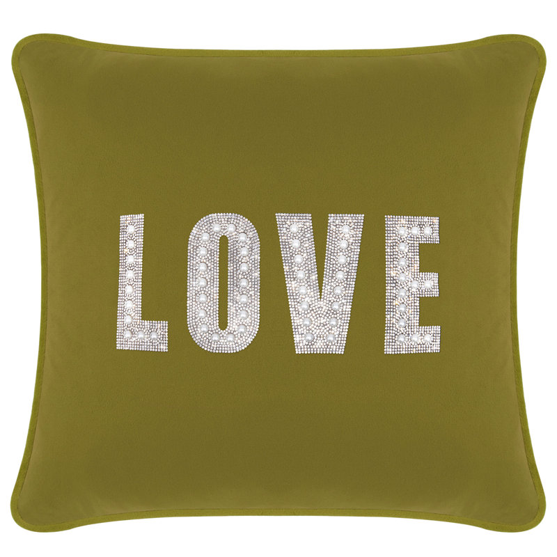 Coussin Sparkles Home Love Montaigne | Strass et fausses perles | Insert en plumes et lavable à la machine, Velours doré