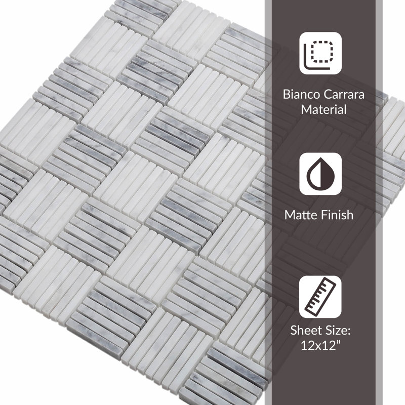 12" x 12" Marble Grid Mosaic Wall & Floor Tile