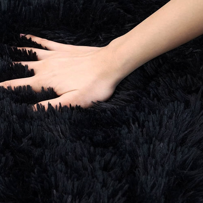 Soft Black Shag Area Rug, Rectangle 4' x 6', Black