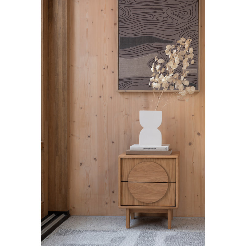 Groove 2 - Drawer Solid Wood Nightstand, Natural