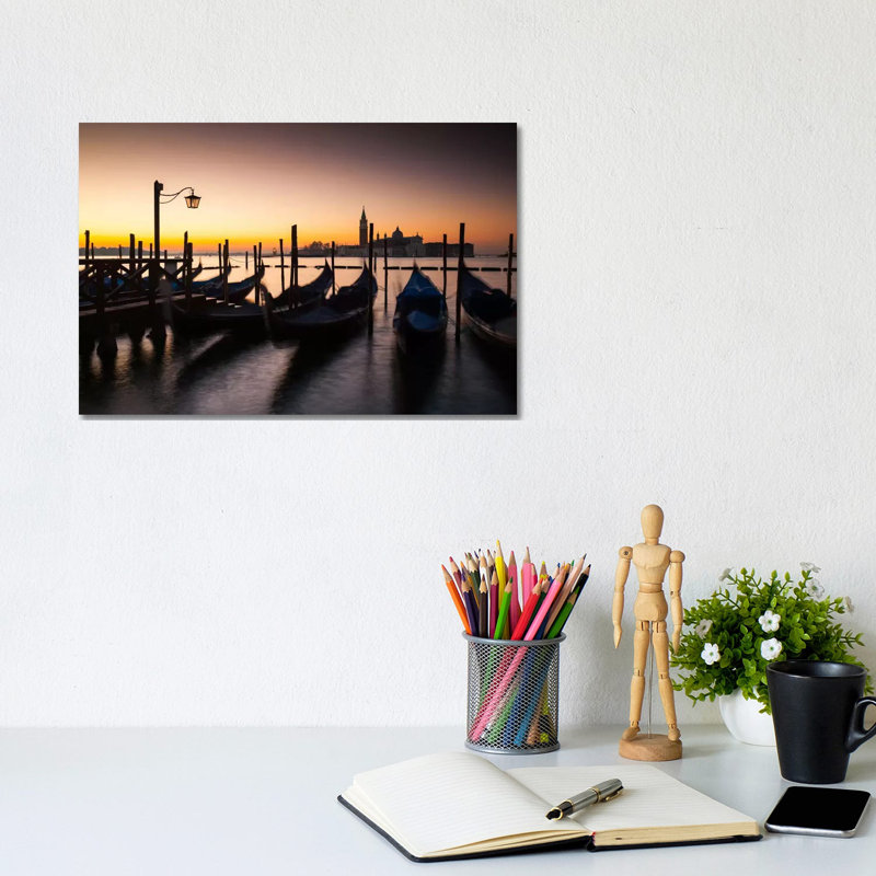 Italy, Venice, Sunrise, Gondolas by Mikolaj Gospodarek - Wrapped Canvas Painting, 20.32 cm H x 30.48 cm W