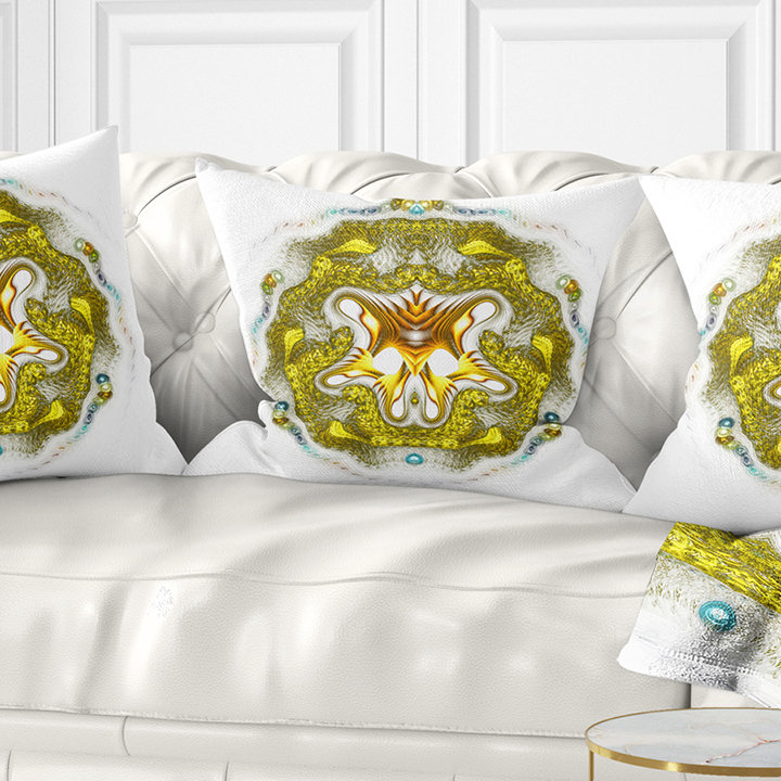 Grand coussin abstrait abstrait symétrique, 16 po x 1 po, Doré / Blanc, Coussin décoratif