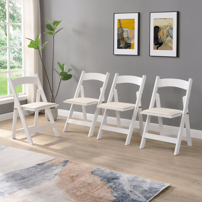 Chaise pliante rembourrée en tissu, peu encombrante, facile à transporter, 4 pièces, coussin beige / tablette blanche, salle à manger