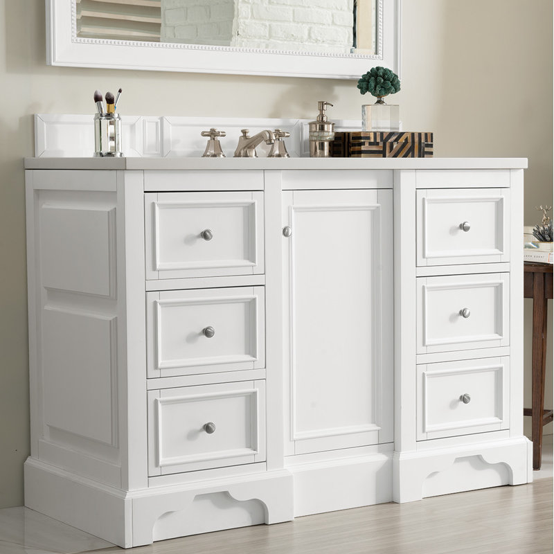De Soto 48'' W Single Vanity, Bright White, Cala Blue Quartz, 8" Widespread