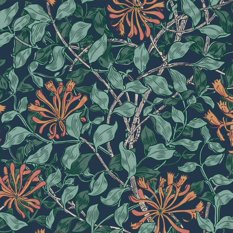 Papier peint bleu William Morris Honeysuckle Tidewater