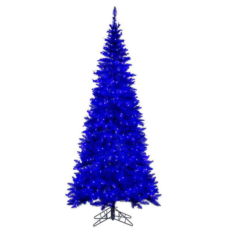Vickerman 5.5' x 30" Slim Blue Artificial Pre-Lit Christmas Tree with Lights, 4.5'