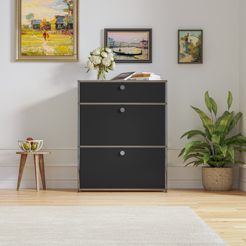 Lateafa 29.52 Wide 3 - Shelf Storage Cabinet, Black