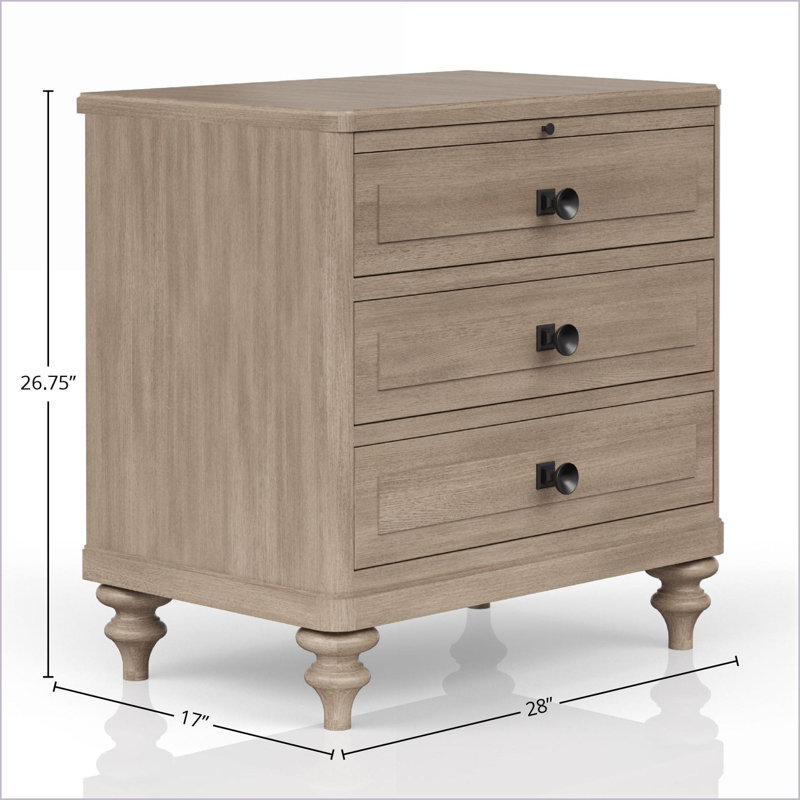Table de chevet 3 tiroirs à finition sable avec ports USB et amp; Rangement
