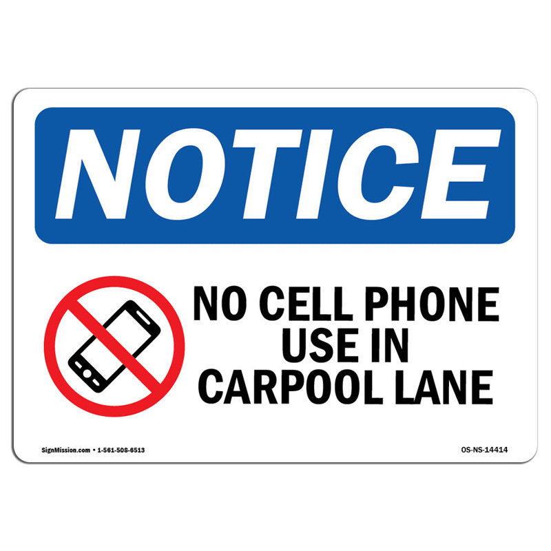 Aucune utilisation de téléphone cellulaire dans le panneau de couloir en aluminium 18 x 24, H 18 po x l 24 po x P 0,1 po