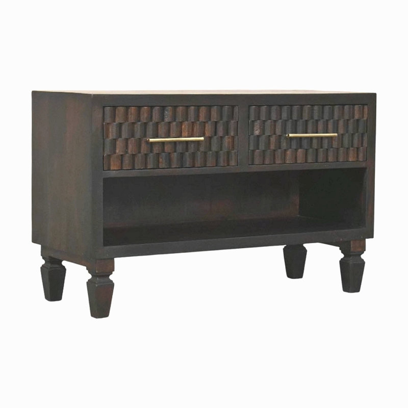Solid Wood Arno Shoe Storage Unit,2-Drawers,1-Shelf, Espresso