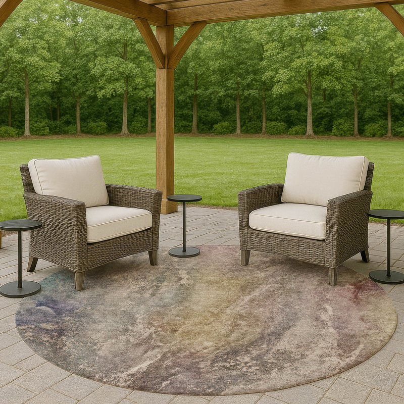 Machine Washable Indoor/Outdoor Efimenko ACN2307 Abstract Rug, Round 8'