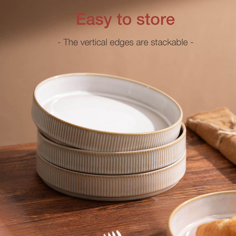 Stoneware Pasta Bowl Set (Set of 6), Cappuccino White