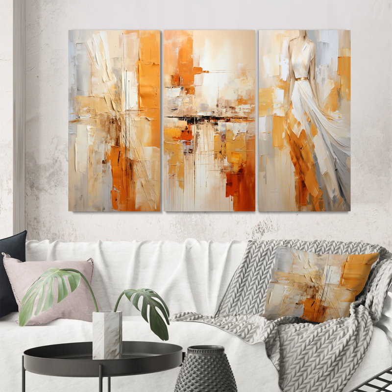 «Glam Orange Beige Collage IV», ensemble d'art mural tendance, Toile tendue, H 32 po x l 48 po