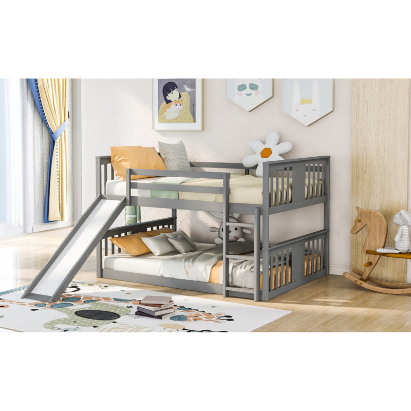 Lit superposé double au dessus d'un lit double avec échelle avec glissade, gris (Ancien SKU: LT000208AAE), Gris