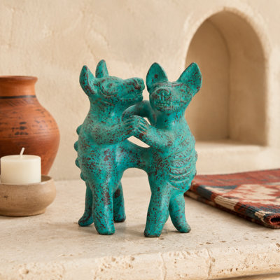 Turquoise Wash Clay Dancing Dogs Figurine