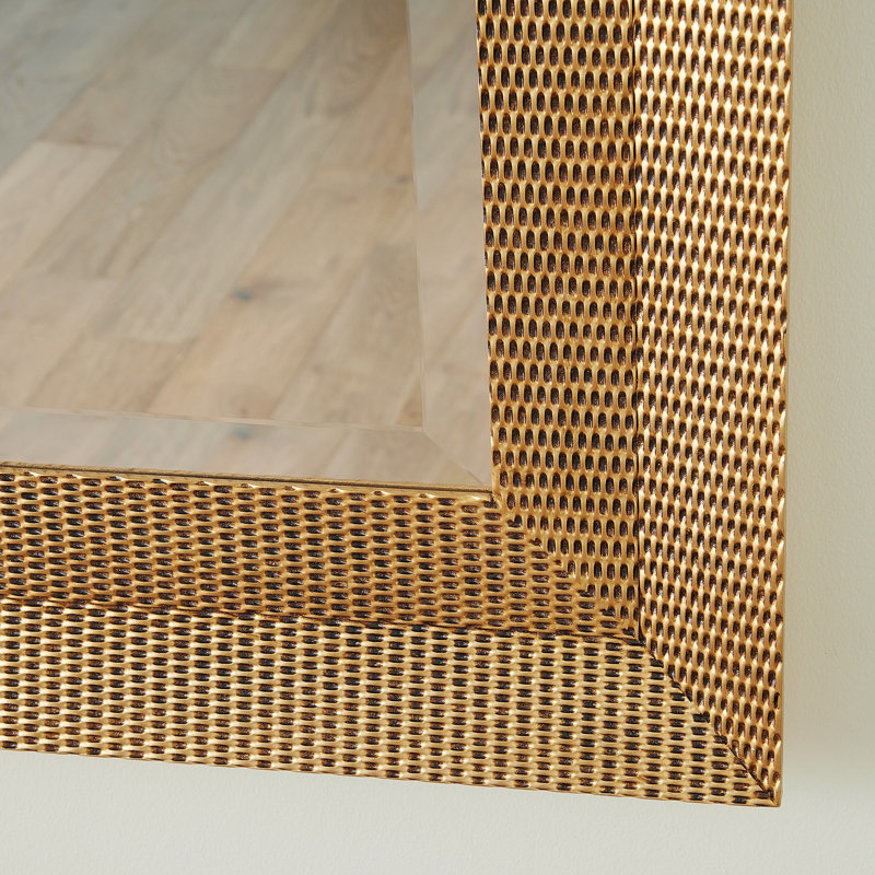 Delicate Basketweave Rectangle Solid Wood Mirror, Gold