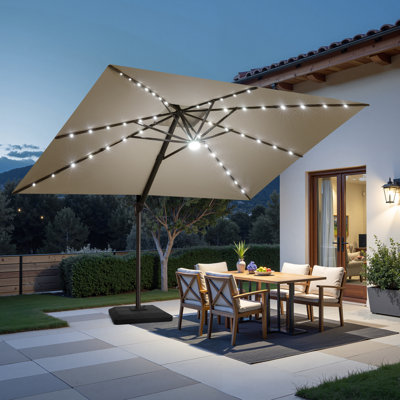 11' Patio Led Lights Cantilever Umbrella With Weighted Base