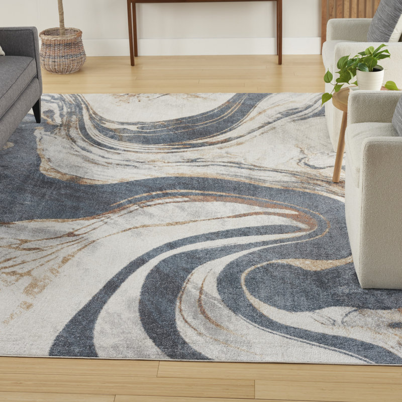 Tapis d'intérieur moderne ivoire Nourison Astra, Rectangle 6 pi 7 po x 9 pi