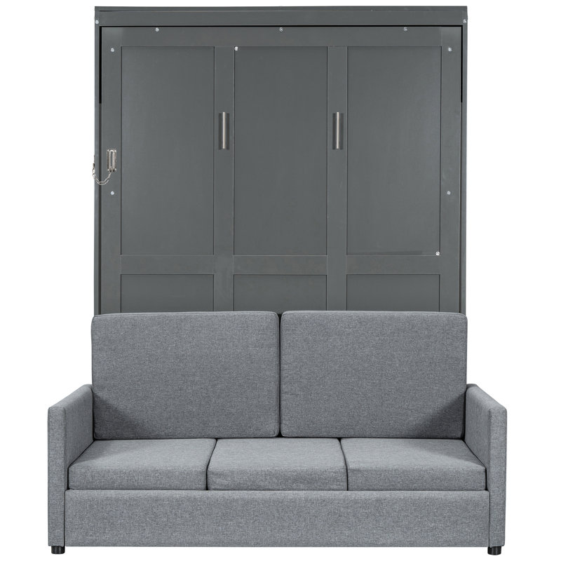 Lit double en gris, combiné, facile à assembler et à utiliser