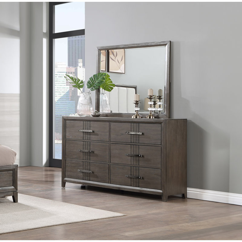 Commode combinée en bois massif à 6 tiroirs l 61,9 po Kawona