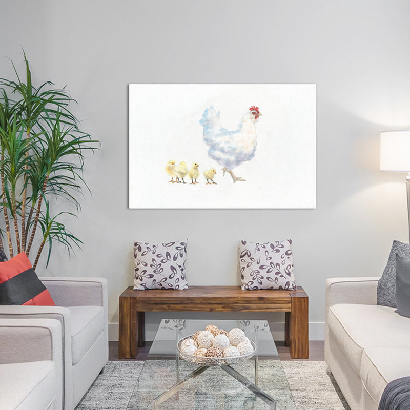 «Hen and Chickens», impression sur toile tendue, H 18 po x l 26 po x P 1,5 po, Pas de tapis, Toile tendue