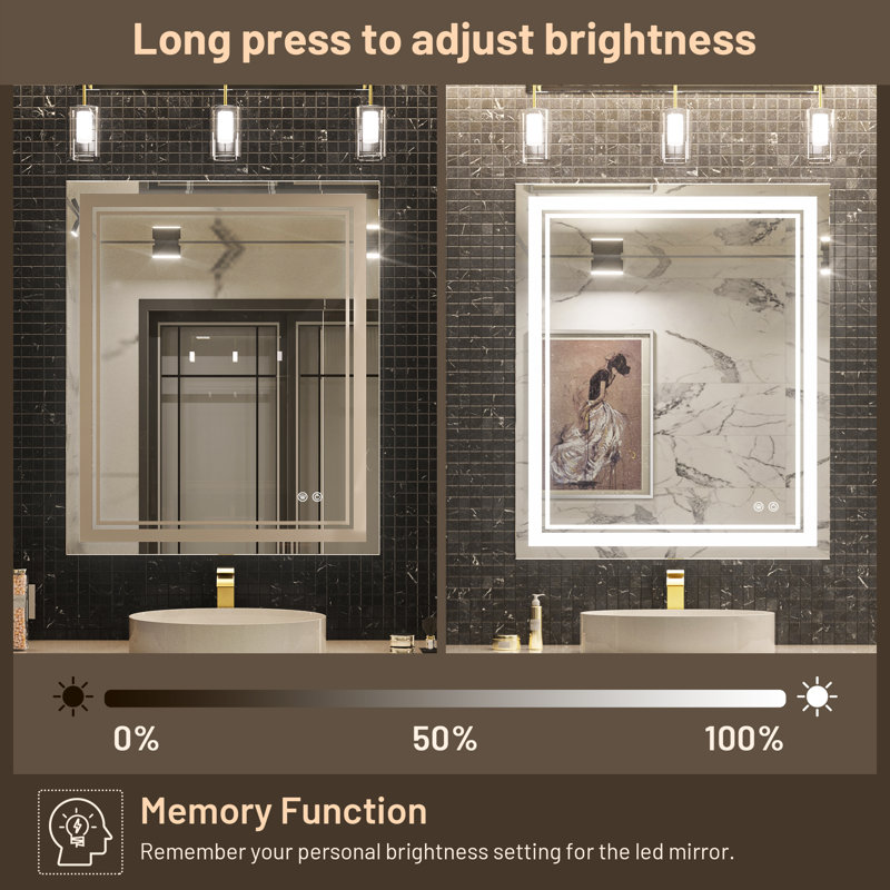 LED Lighted Bathroom / Vanity Mirror with Brightness Adjustable, Memory Function, Anti-fog, 36" x 30"