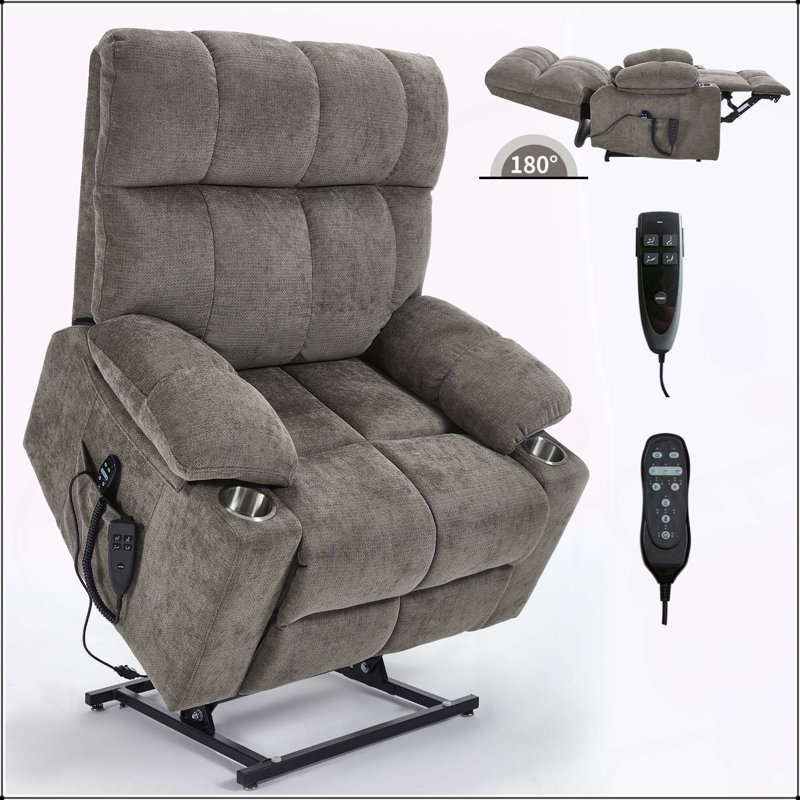Comfortable Dual Motor Power Lift Recliner Chair with Massage and Heating Functions, Brown