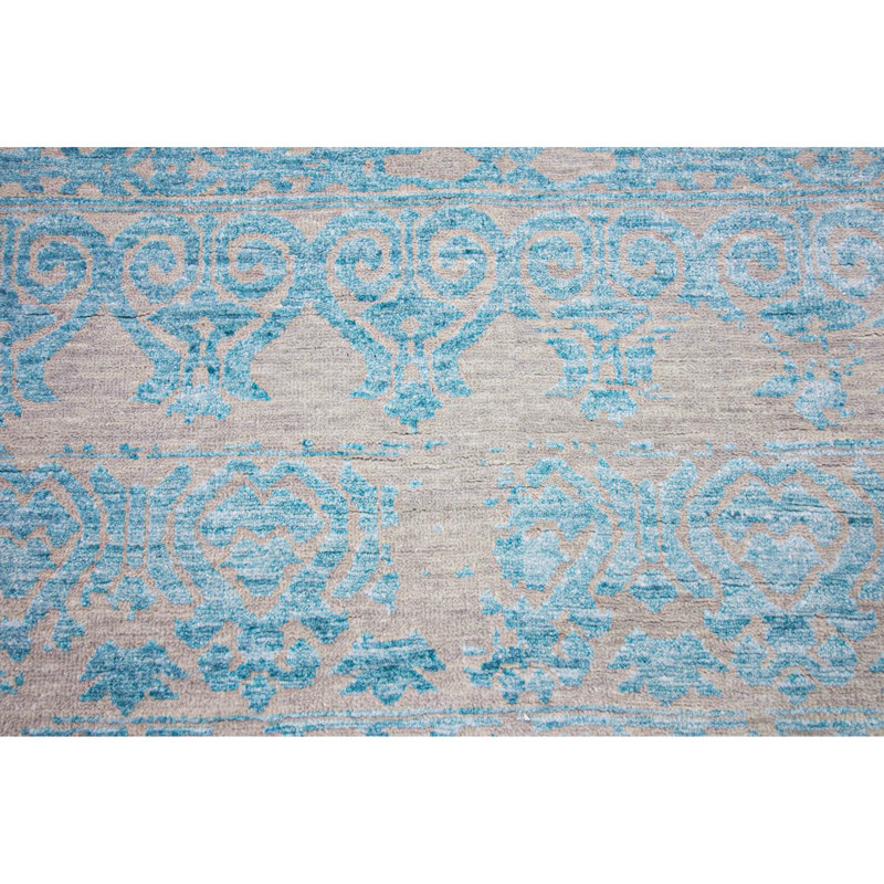 Hand-Knotted High-Quality Silver and Aqua Area Rug
