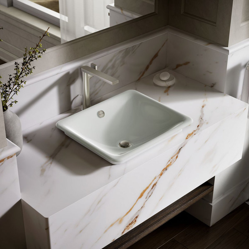 Iron Plains Metal Rectangular Vessel Bathroom Sink with Overflow, Sea Salt
