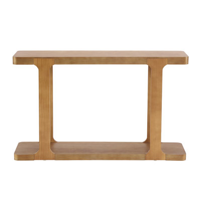 Minimalist Modern Console Table, Inlaid Assembly Design, Solid Wood Legs, Pine Veneer, Thick Tabletop & Bottom Shelf, Entryway Sofa Table for Living R