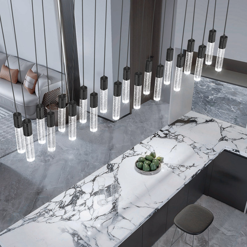 20-light Modern Crystal Rectangular Led Chandelier Black, Matte Black