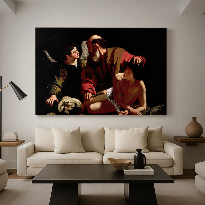 Le Sacrifice d'Isaac (version Uffizi) - Toile tendue Caravaggio-Gallery - c. 1603, 40 po x 60 po