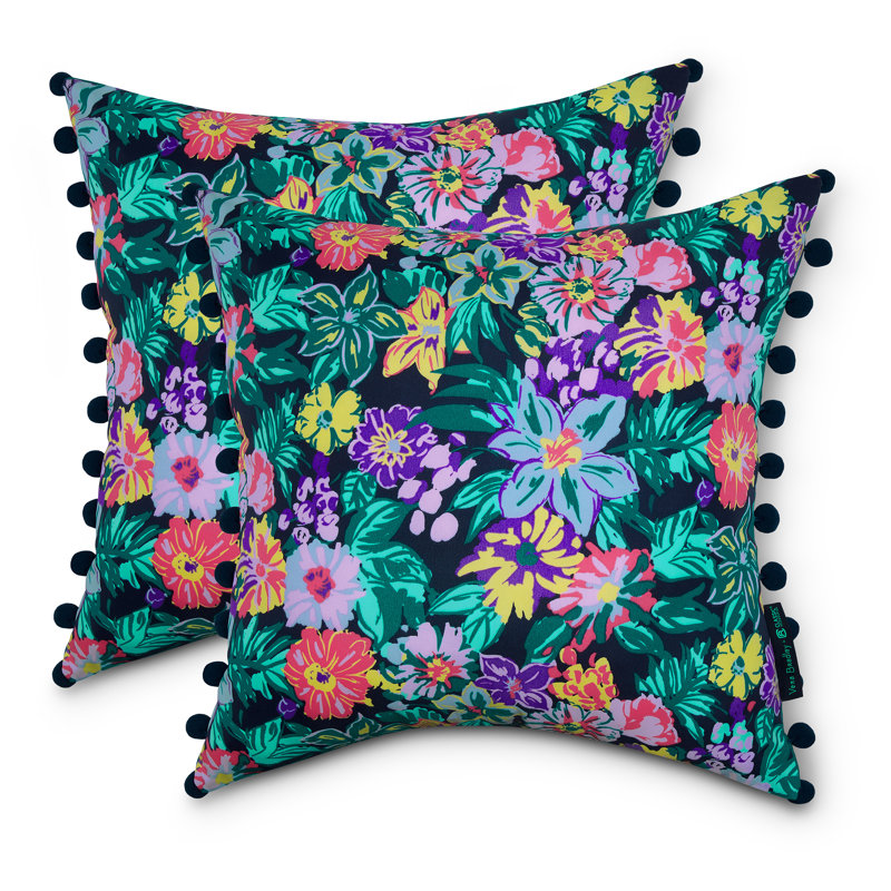 Vera Bradley Island Outdoor Square Pillow Cover & Insert, Happy Blooms