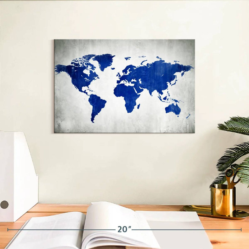 Carte du monde Aliaz en bleu, H 8 po x l 12 po
