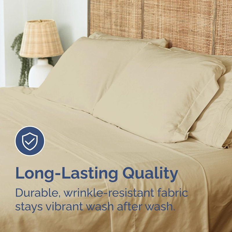 Soft Flat Sheet – Cooling, Breathable & Wrinkle Free Top Sheet, Beige, Queen