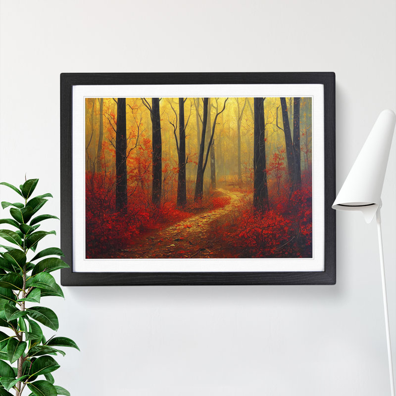 Autumn Forest View Vol.2 1 Piece Single Picture Frame Wall Art, 46cm H x 64cm W x 2cm D, Black Framed