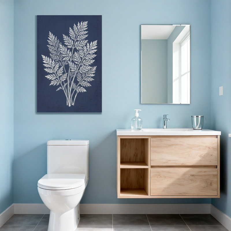 Plantes et fleurs, fougère argentée sur fond bleu marine, H 36 po x l 24 po