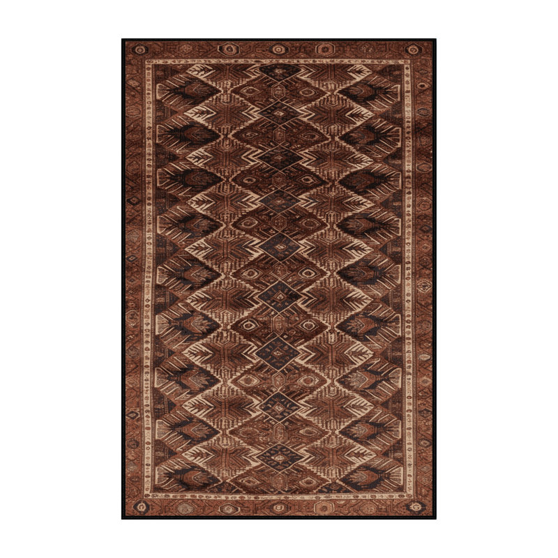Machine Washable Persian Brown Area Rug, Runner 2' x 5'