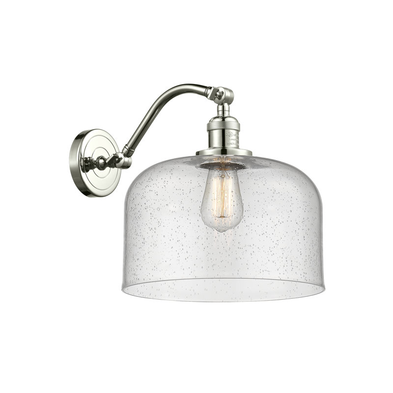 Applique murale 1 lumière 12 po Bell, Ampoule incandescente rétro 60 watts, Grainé, Nickel poli