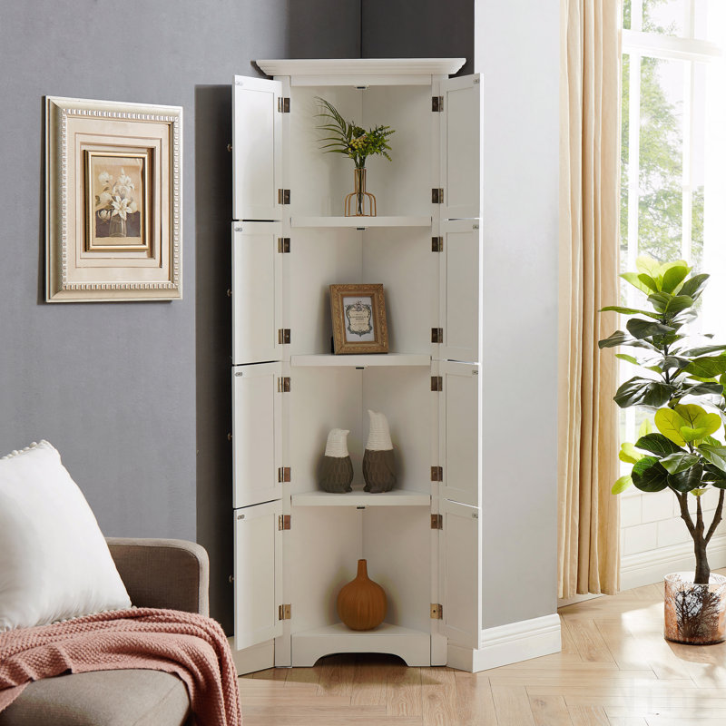 Tall Storage Cabinet With Doors And 4 Shelves, White