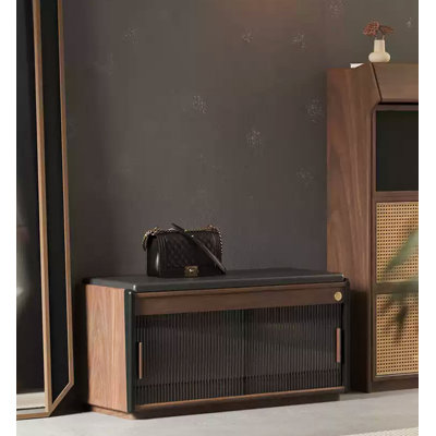 UV Disinfection Solid Wood Shoe Storage Bench with Fluted Glass