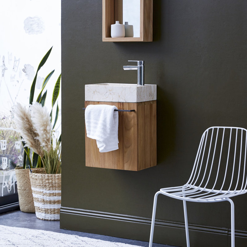 Stelle - Solid teak and cream marble washbasin cabinet, Beige